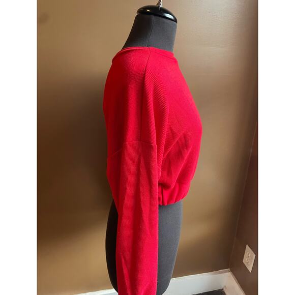 Women's Small Cropped Casual Dress Top Long Sleeve GUC Red - Picture 4 of 5